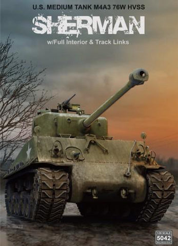 Rye Field 1/35 US Sherman M4A3 76W HVSS Medium Tank w/Full Interior & Workable Track Links Kit