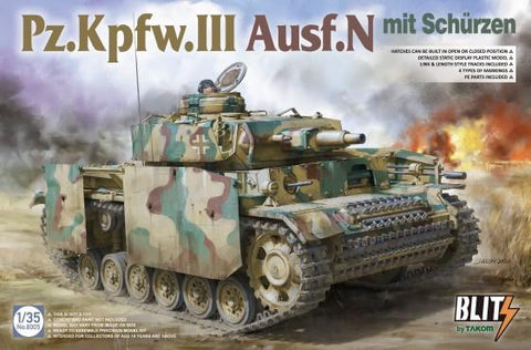 Takom 1/35 PzKpfw III Ausf N Tank w/Side-Skirt Armor (New Variant) Kit