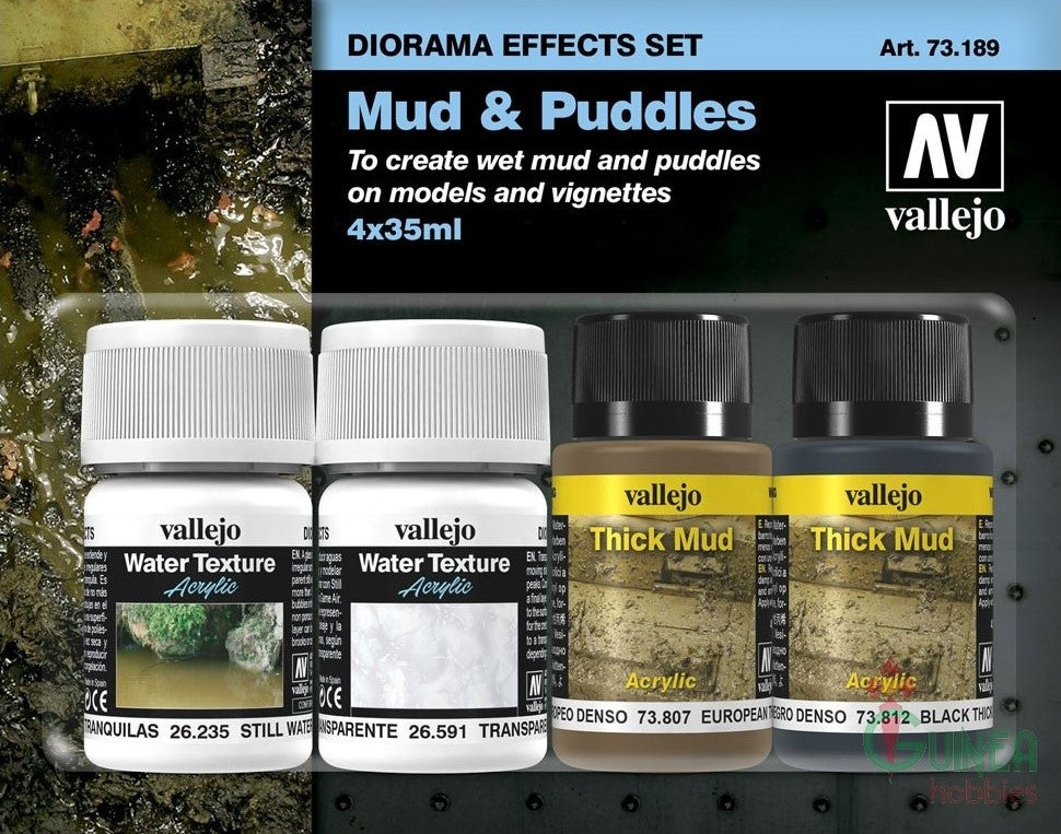 Vallejo Acrylic 35ml/30ml Bottles Mud & Puddles Diorama Effect Paint Set (4 Different)