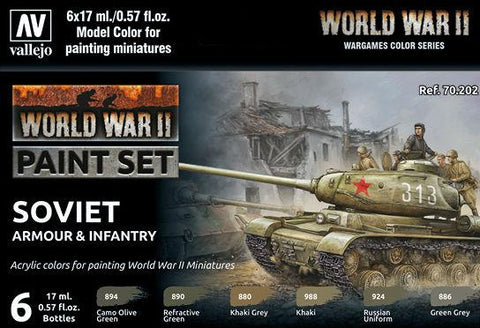 Vallejo Acrylic 17ml Bottle WWII Soviet Armour & Infantry Wargames Paint Set (6 Colors)