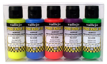 Vallejo Acrylic 60ml Bottle Fluorescent Premium Paint Set (5 Colors)