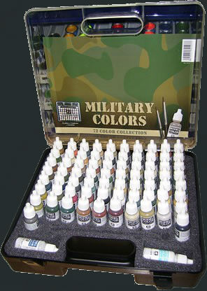 Vallejo Acrylic Military Model Color Paint Set in Plastic Storage Case (72 Colors & Brushes)