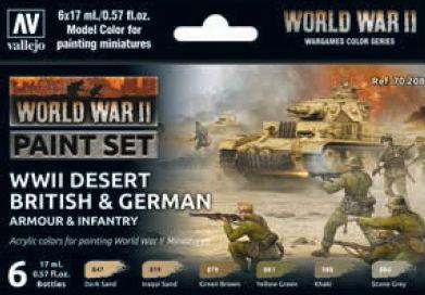 Vallejo 17ml Bottle Desert British & German Armour & Infantry WWII Wargames Paint Set (6 Colors)
