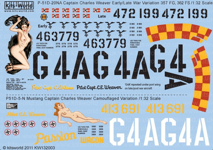 Warbird Decals 1/32 P51D Passion Wagon Early/Late War & Camouflaged Variations