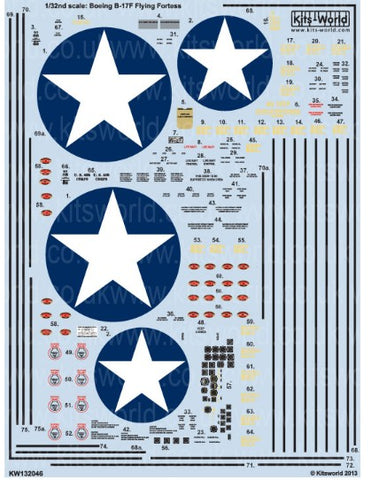 Warbird Decals 1/32 B17F US Air Corps General Stenciling & National Insignias, Cockpit Instrumentation & Walkways