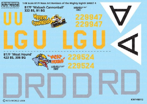 Warbird Decals 1/48 B17Fs Mighty 8th AF Wabash Cannonball, Meat Hound