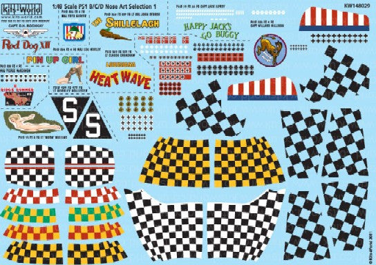 Warbird Decals 1/48 P51D Nose Art, Kill Markings & Checkers for 10 Aircraft