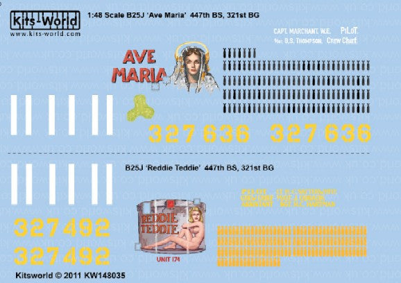 Warbird Decals 1/48 B25J Ava Maria, Reddie Freddie