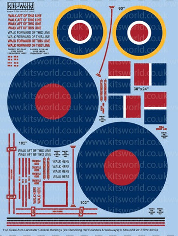 Warbird Decals 1/48 Avro Lancaster General Markings, Stenciling RAF Roundels & Walkways