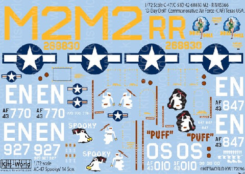 Warbird Decals 1/72 C47/C53D D-Day Doll Commemorative AF Texas, AC47D Spooky