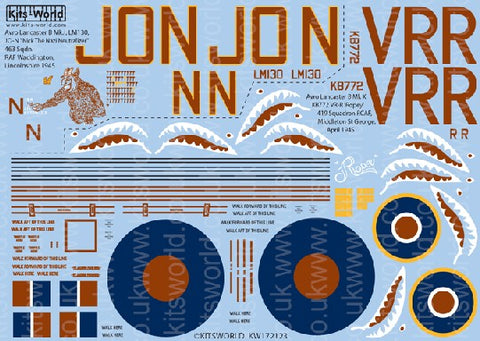Warbird Decals 1/72 Avro Lancaster B Mk I Nick the Nazi Neutralizer 463 Sq RAF Waddington Lincolnshire 1945, Mk X Ropey 419 Sq RCAF Middleton St George Apr 1945