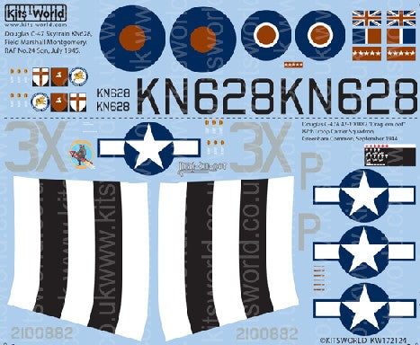 Warbird Decals 1/72 C47 Field Marshall Montgomery RAF 24 Sq Jul 1945, C47A Drag 'em oot 87 Troop Carrier Sq Greenham Common Sept 1944