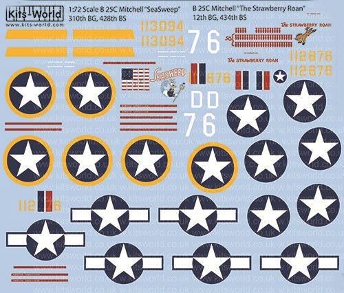 Warbird Decals 1/72 B25C SeaSweep 310th BG/428th BS, The Strawberry Roan 12th BG/434th BS